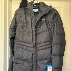 Columbia Black Long Puffer Winter Coat with Hood Size Large (L) NWT